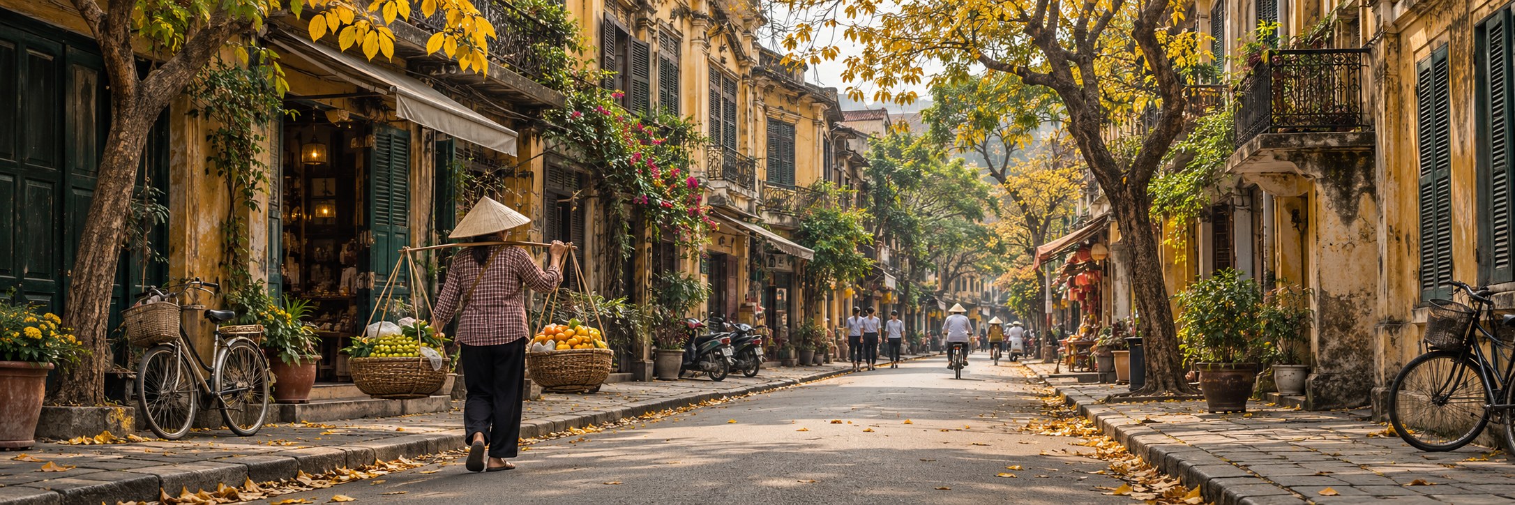 Phố cổ Hà Nội mùa thu với gánh hàng rong